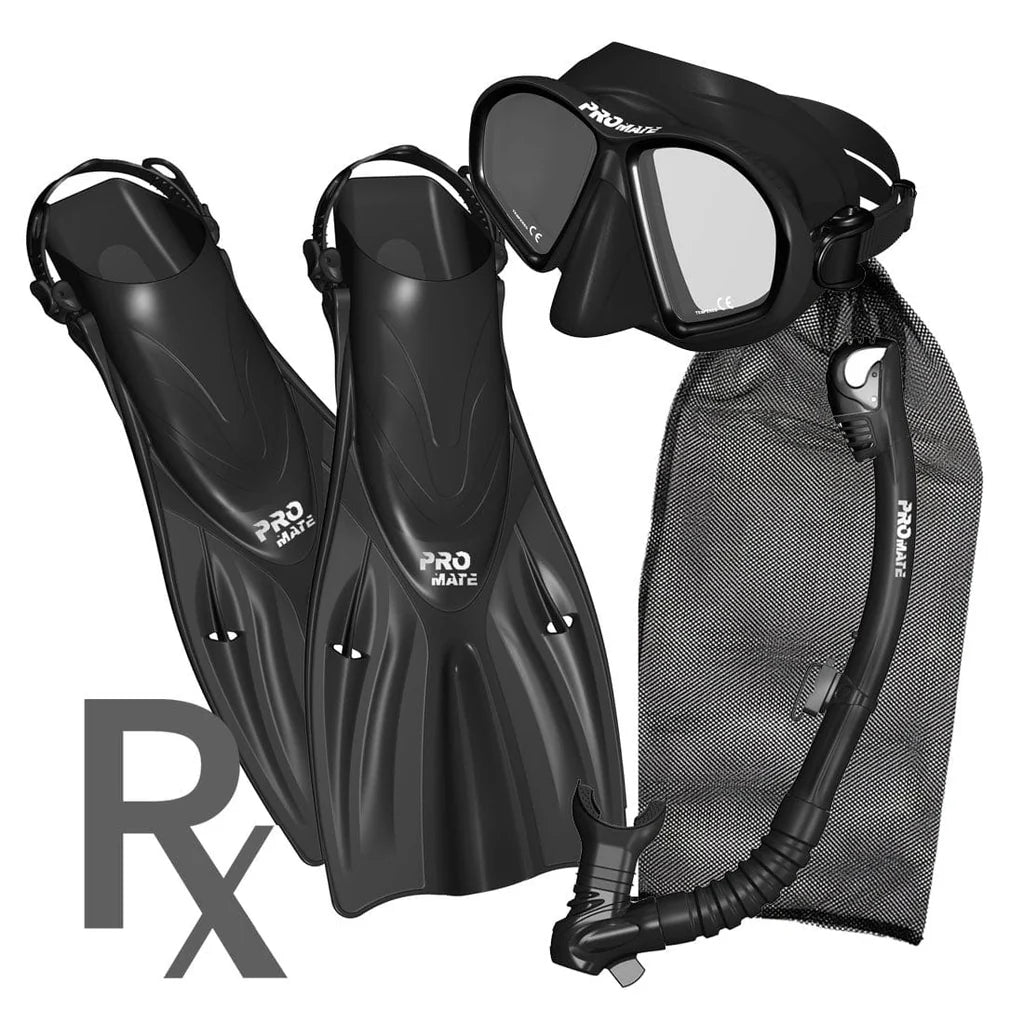 Promate Prescription Spectrum Adult Snorkeling Mask Dry Snorkel Fins Package - SCS0099 RX