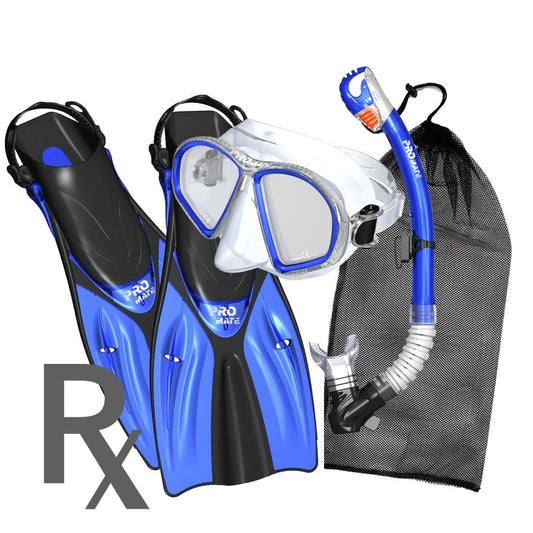 Promate Prescription Spectrum Adult Snorkeling Mask Dry Snorkel Fins Package - SCS0099 RX