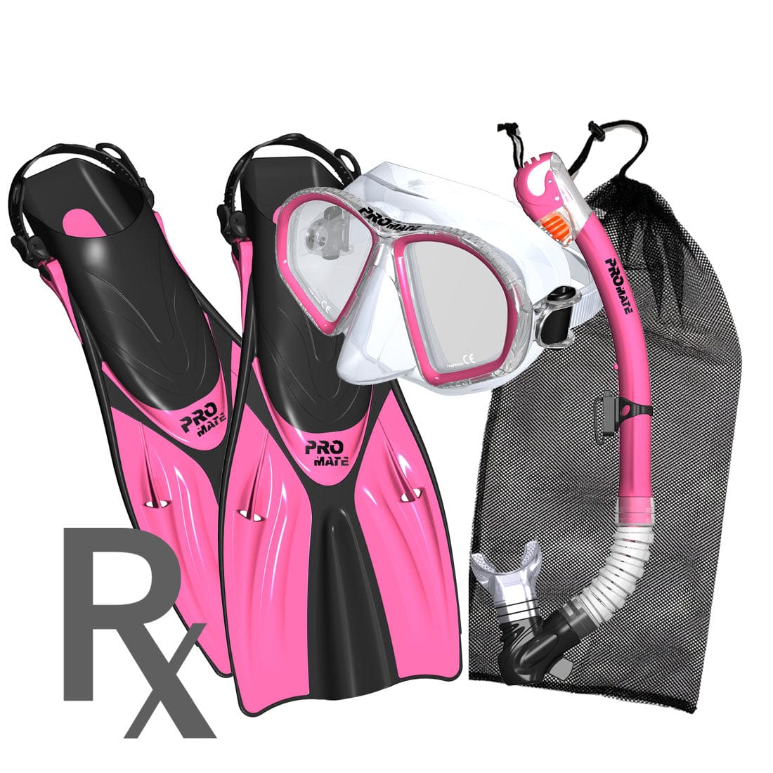 Promate Prescription Spectrum Adult Snorkeling Mask Dry Snorkel Fins Package - SCS0099 RX