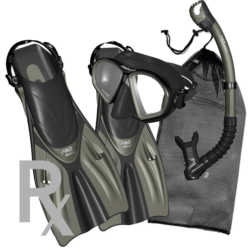 Promate Prescription Spectrum Adult Snorkeling Mask Dry Snorkel Fins Package - SCS0099 RX