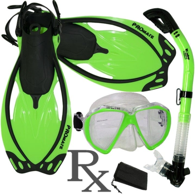 Promate Fish Eyes Prescription Mask Dry Snorkel Fins Gear Set - SCS0042 RX
