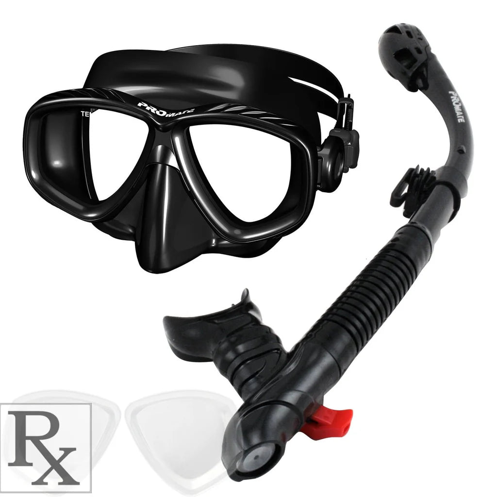 Promate Pro Viewer Prescription Snorkeling Purge Mask and Ultra Dry Snorkel Combo Set - SCS0096