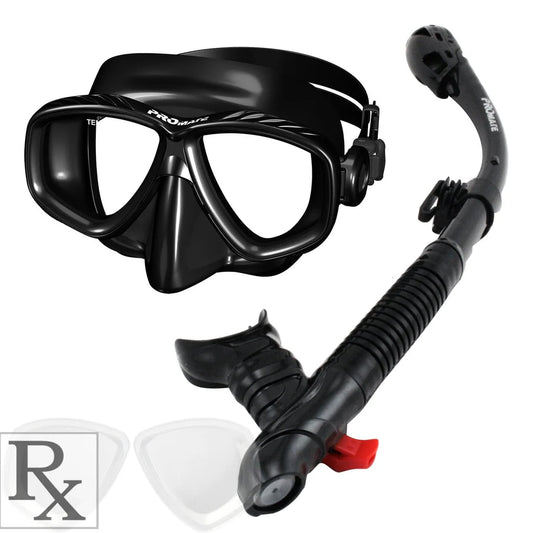 Promate Pro Viewer Prescription Snorkeling Purge Mask and Ultra Dry Snorkel Combo Set - SCS0096