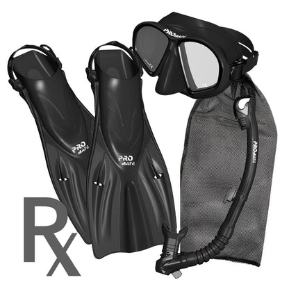 Promate Prescription Spectrum Adult Snorkeling Mask Dry Snorkel Fins Package - SCS0099 RX