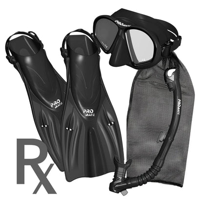 Promate Prescription Spectrum Adult Snorkeling Mask Dry Snorkel Fins Package - SCS0099 RX