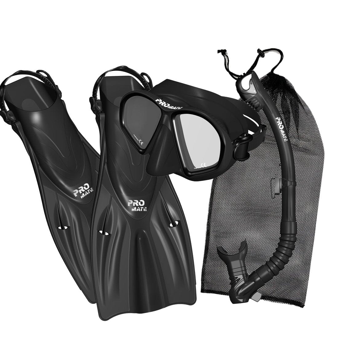 Promate Spectrum Adult Snorkeling Mask Dry Snorkel Fins Gear Bag Set ...