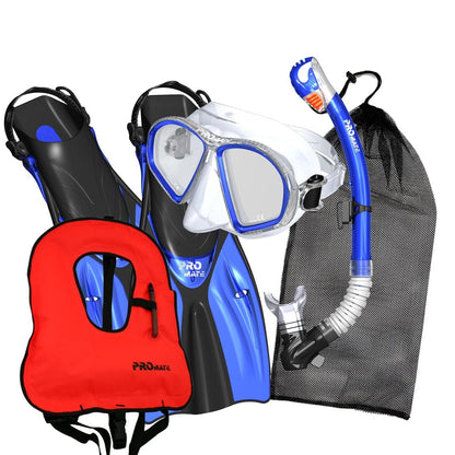 Promate Spectrum Adult Snorkeling Mask Dry Snorkel Fins Gear Bag Set With Snorkel Vest Jacket - SCS0099 +SV01