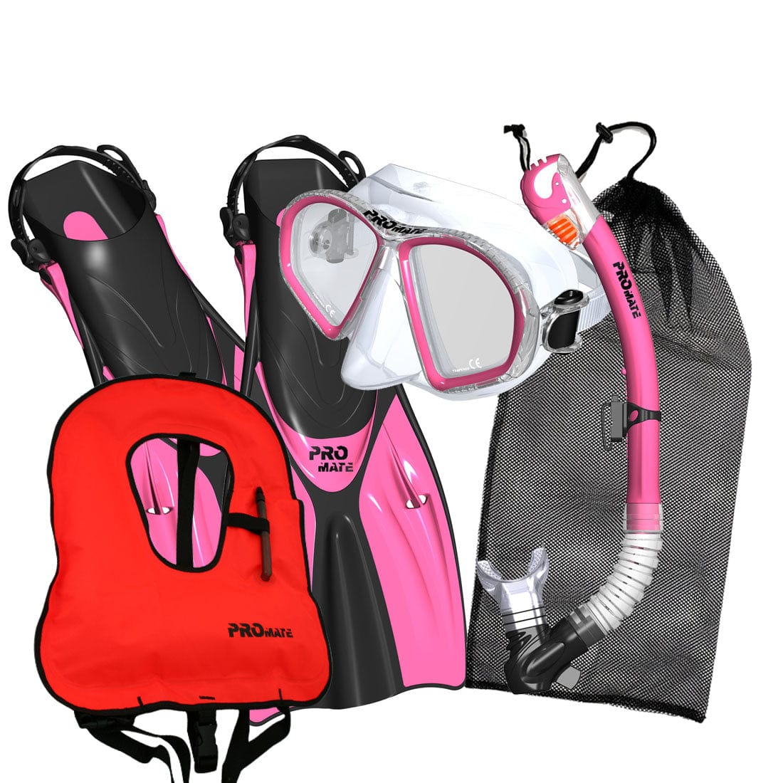 Promate Spectrum Adult Snorkeling Mask Dry Snorkel Fins Gear Bag Set With Snorkel Vest Jacket - SCS0099 +SV01