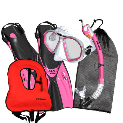 Promate Spectrum Adult Snorkeling Mask Dry Snorkel Fins Gear Bag Set With Snorkel Vest Jacket - SCS0099 +SV01