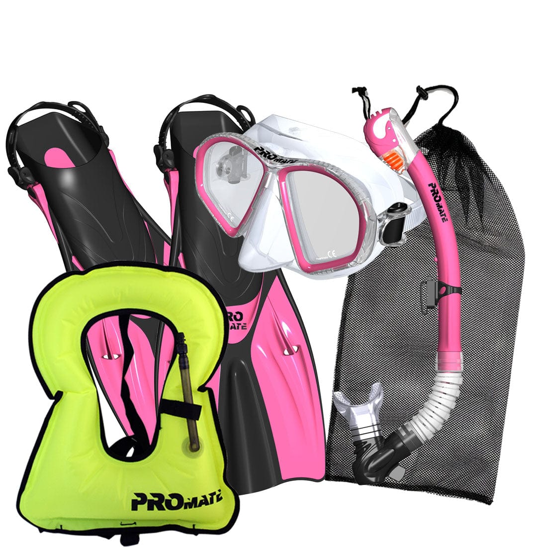 Promate Spectrum Adult Snorkeling Mask Dry Snorkel Fins Gear Bag Set With Snorkel Vest Jacket - SCS0099 +SV01