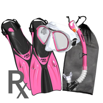 Promate Prescription Spectrum Adult Snorkeling Mask Dry Snorkel Fins Package - SCS0099 RX