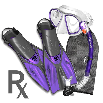Promate Prescription Spectrum Adult Snorkeling Mask Dry Snorkel Fins Package - SCS0099 RX