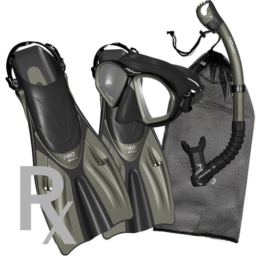 Promate Prescription Spectrum Adult Snorkeling Mask Dry Snorkel Fins Package - SCS0099 RX