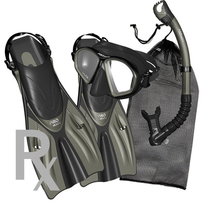 Promate Prescription Spectrum Adult Snorkeling Mask Dry Snorkel Fins Package - SCS0099 RX