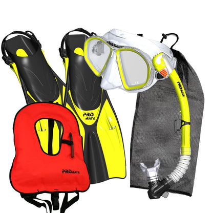 Promate Spectrum Adult Snorkeling Mask Dry Snorkel Fins Gear Bag Set With Snorkel Vest Jacket - SCS0099 +SV01