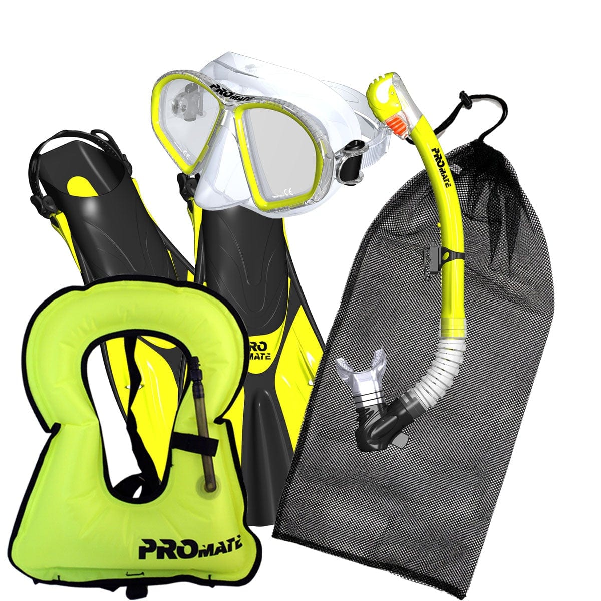 Promate Spectrum Adult Snorkeling Mask Dry Snorkel Fins Gear Bag Set With Snorkel Vest Jacket - SCS0099 +SV01