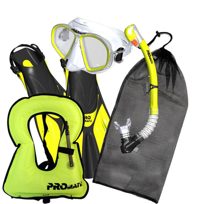 Promate Spectrum Adult Snorkeling Mask Dry Snorkel Fins Gear Bag Set With Snorkel Vest Jacket - SCS0099 +SV01