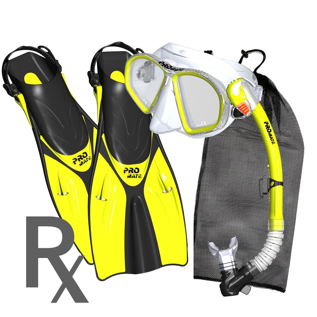 Promate Prescription Spectrum Adult Snorkeling Mask Dry Snorkel Fins Package - SCS0099 RX