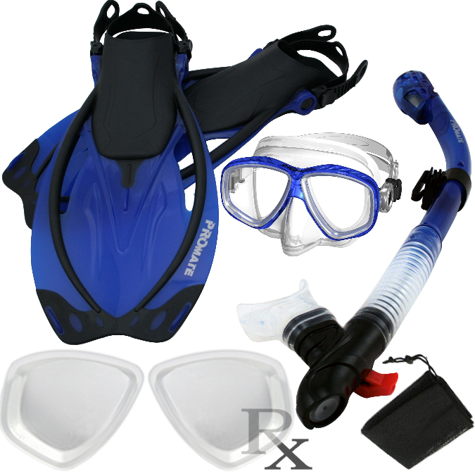 Promate Prescription PURGE Mask Dry Snorkel Fins Bag Snorkeling Gear Set - SCS0097 RX