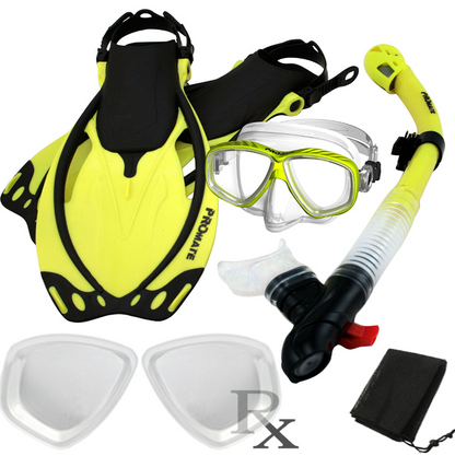 Promate Prescription PURGE Mask Dry Snorkel Fins Bag Snorkeling Gear Set - SCS0097 RX