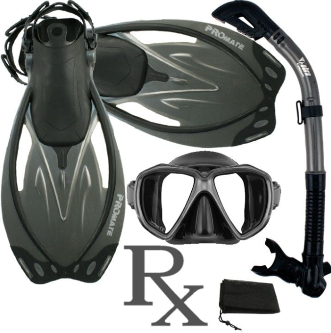 Promate Fish Eyes Prescription Mask Dry Snorkel Fins Gear Set - SCS0042 RX