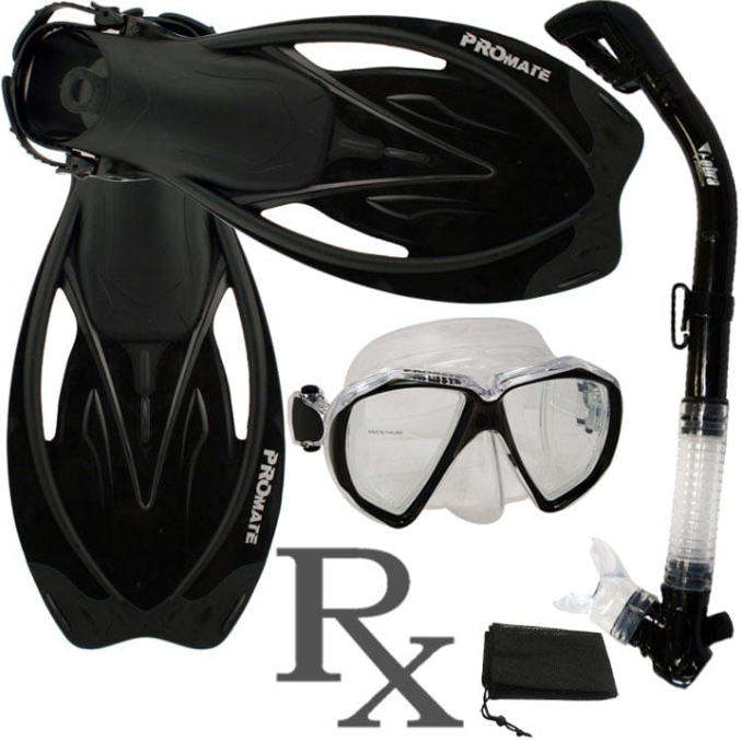 Promate Fish Eyes Prescription Mask Dry Snorkel Fins Gear Set - SCS0042 RX