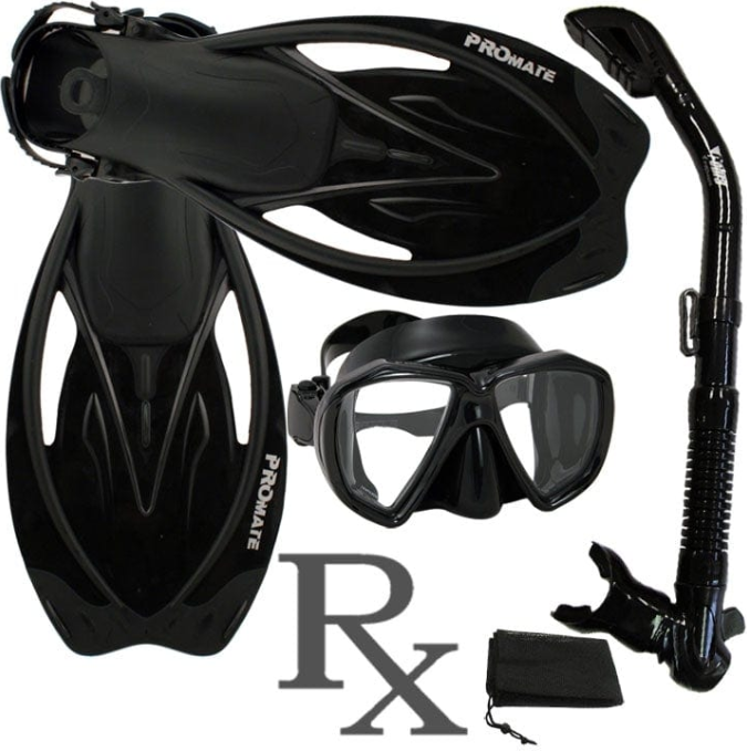 Promate Fish Eyes Prescription Mask Dry Snorkel Fins Gear Set - SCS0042 RX