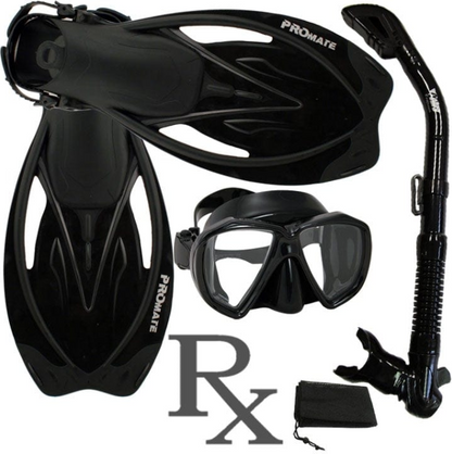 Promate Fish Eyes Prescription Mask Dry Snorkel Fins Gear Set - SCS0042 RX