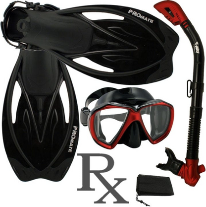 Promate Fish Eyes Prescription Mask Dry Snorkel Fins Gear Set - SCS0042 RX