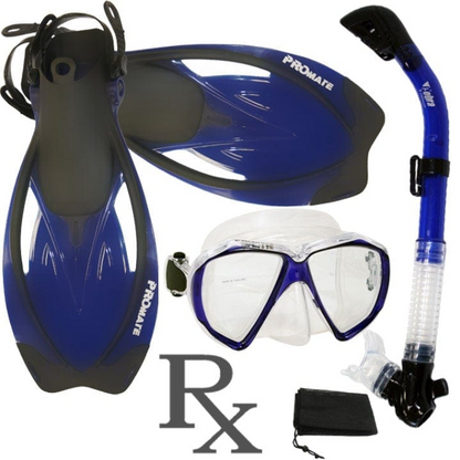 Promate Fish Eyes Prescription Mask Dry Snorkel Fins Gear Set - SCS0042 RX