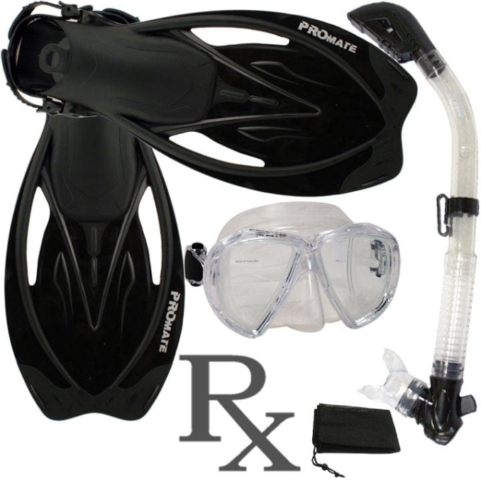 Promate Fish Eyes Prescription Mask Dry Snorkel Fins Gear Set - SCS0042 RX