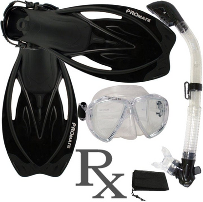 Promate Fish Eyes Prescription Mask Dry Snorkel Fins Gear Set - SCS0042 RX