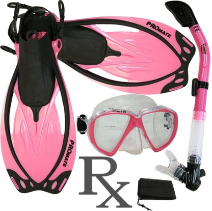Promate Fish Eyes Prescription Mask Dry Snorkel Fins Gear Set - SCS0042 RX