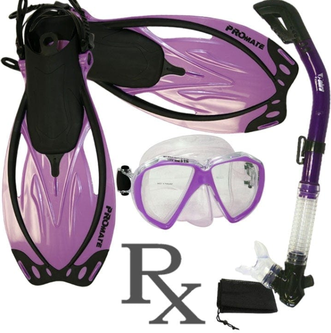 Promate Fish Eyes Prescription Mask Dry Snorkel Fins Gear Set - SCS0042 RX