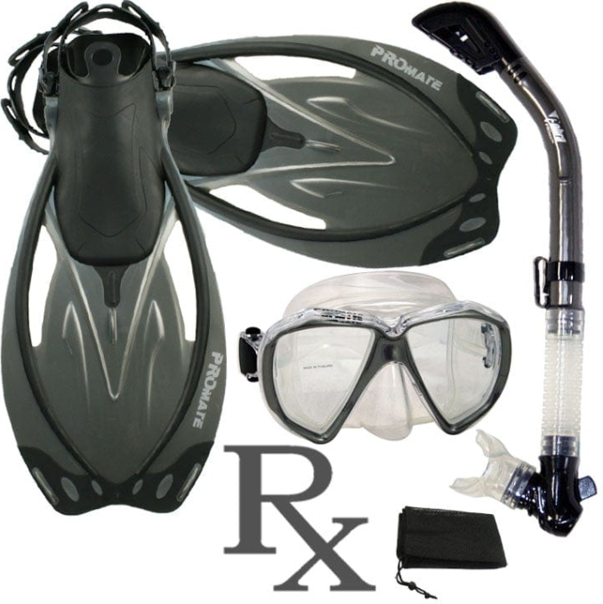 Promate Fish Eyes Prescription Mask Dry Snorkel Fins Gear Set - SCS0042 RX