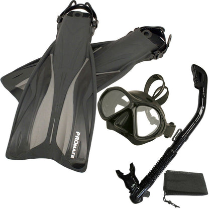 ProMate Snorkel Set: Fins, Mask, Dry Snorkel & Bag