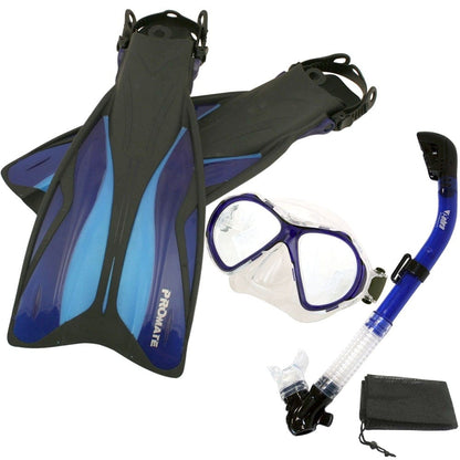 ProMate Snorkel Set: Fins, Mask, Dry Snorkel & Bag