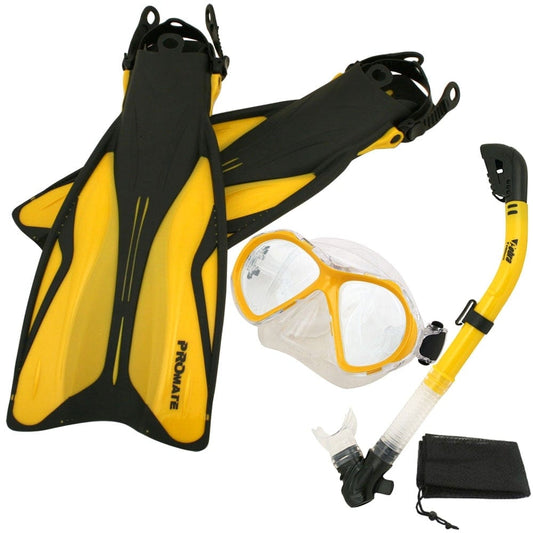 ProMate Snorkel Set: Fins, Mask, Dry Snorkel & Bag