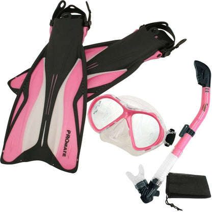 ProMate Snorkel Set: Fins, Mask, Dry Snorkel & Bag