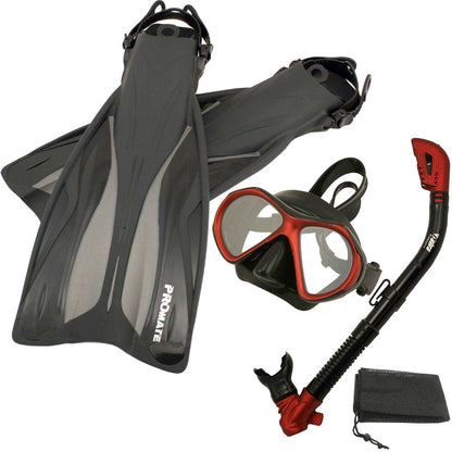 ProMate Snorkel Set: Fins, Mask, Dry Snorkel & Bag