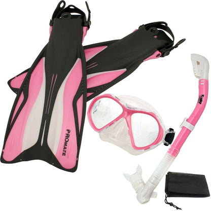 ProMate Snorkel Set: Fins, Mask, Dry Snorkel & Bag