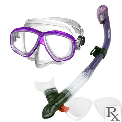 Promate Pro Viewer Prescription Snorkeling Purge Mask and Ultra Dry Snorkel Combo Set - SCS0096